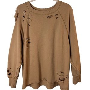 Distressed Long Sleeved Crew Neck Sweater Top
